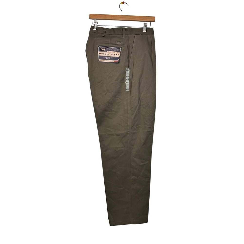 Lee Pants Mens 40x30 Khaki Green Double Pleat Relaxed Fit‎ Tapered Leg Casual